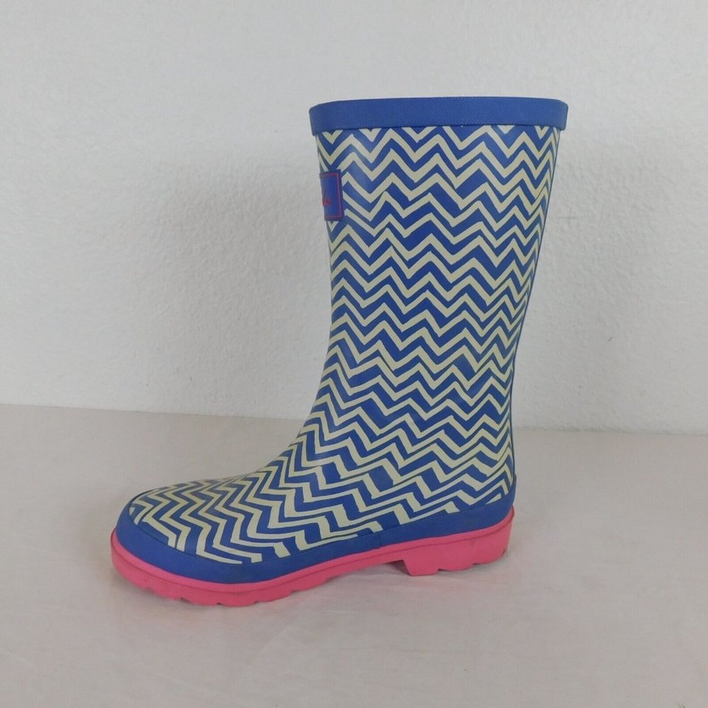 Joules Blue Stripe Pink Sole Mid Height Wellington Rain Boots Women US size 7 - Picture 8 of 12